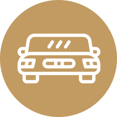 A minimalist outline icon of a car on a circular background.